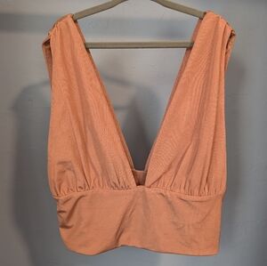 🌙 Almost Famous Coral Deep V Crop Top